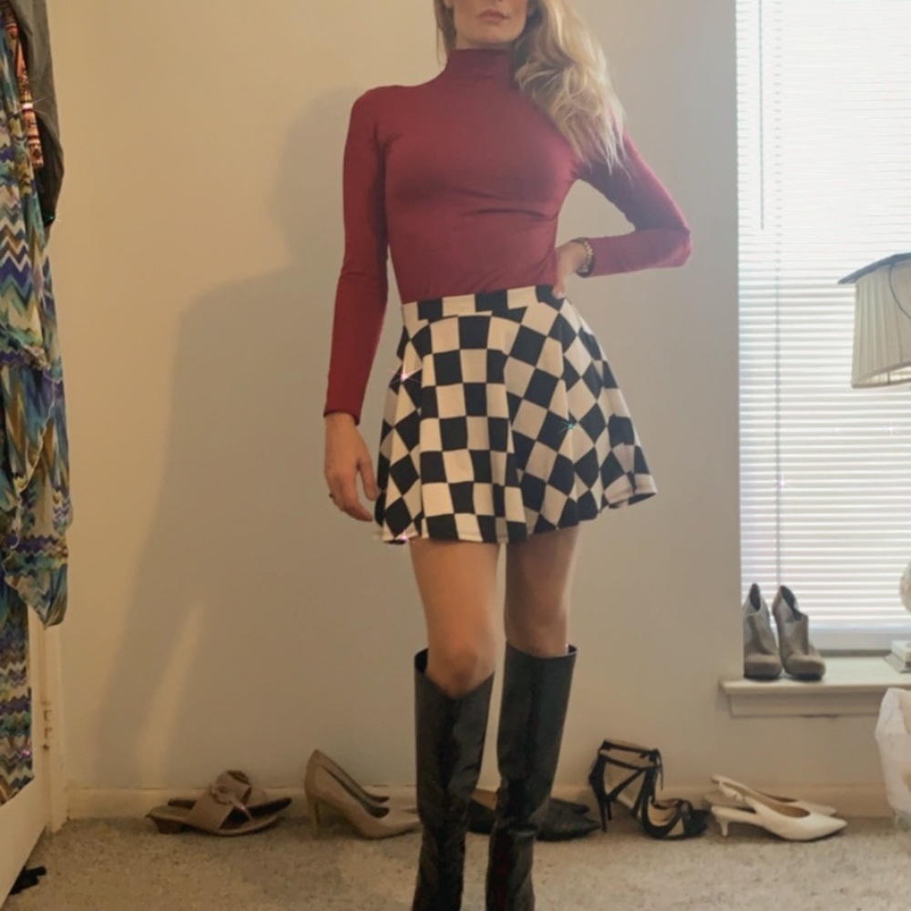 Black and white checkered skirt